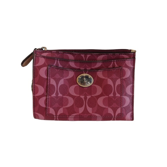Coach Peyton Dream C Signature Dark Pink Medium Skinny Key Ring Wallet  F50525 - Picture 1 of 5